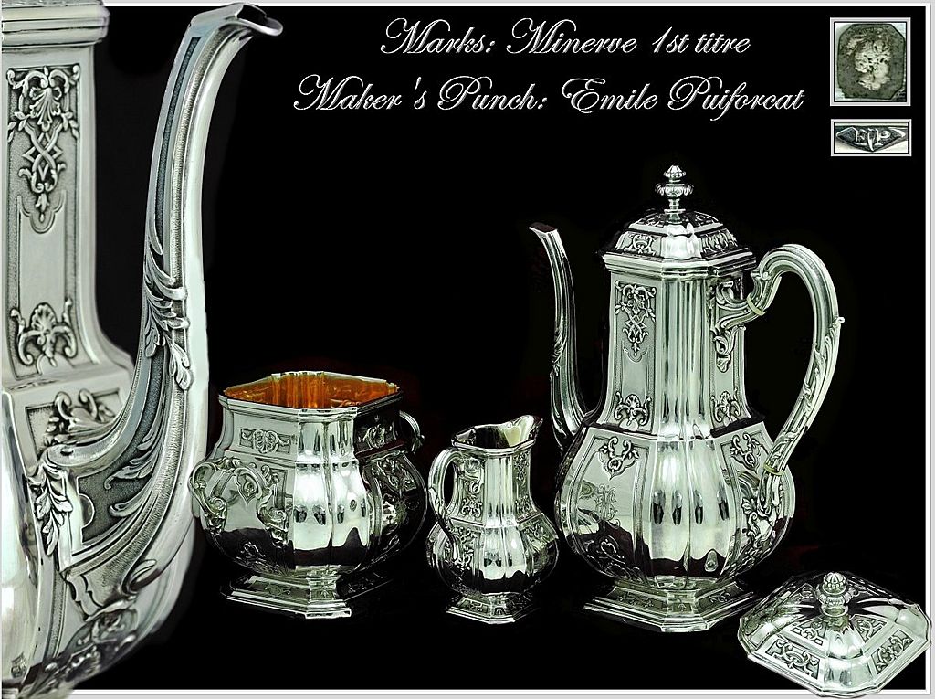 PUIFORCAT: Antique French Sterling Coffee Service Regency Style Mascaron PUIFORCAT: Antique French Sterling Coffee Service Regency Style Mascaron