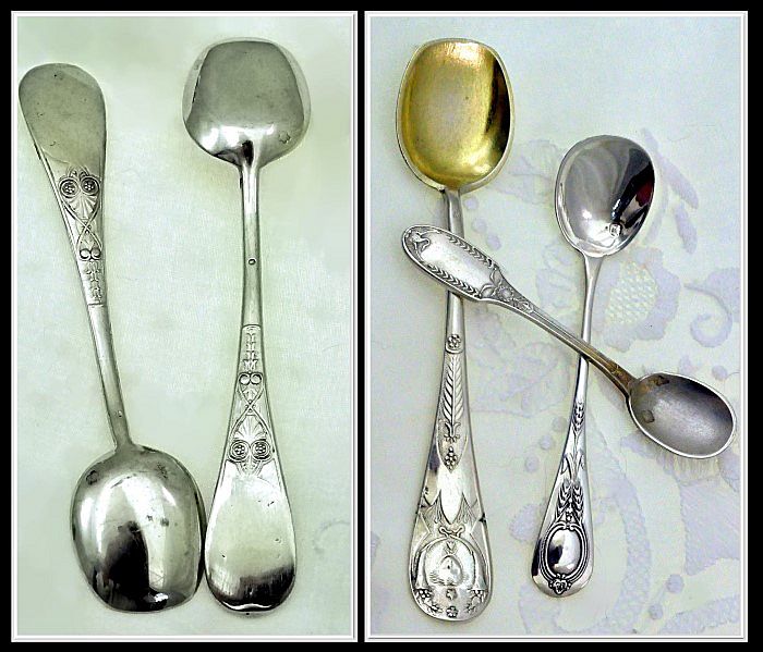 Pair: Antique Austrian Salt Spoon Set Mascarons Palmettos Pair: Antique Austrian Salt Spoon Set Mascarons Palmettos