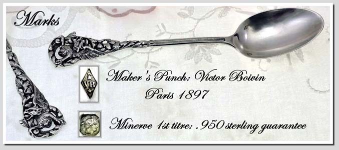 Victor BOIVIN: Antique French Sterling Silver Coffer Spoon Set 6: Griffins! Victor BOIVIN: Antique French Sterling Silver Coffer Spoon Set 6: Griffins!