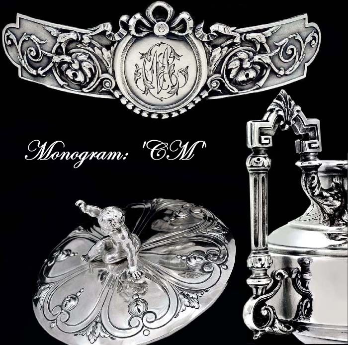 Flamand & Fils: Fine Antique Sterling Silver Sugar Bowl Lid w Baby Top Knop Flamand & Fils: Fine Antique Sterling Silver Sugar Bowl Lid w Baby Top Knop