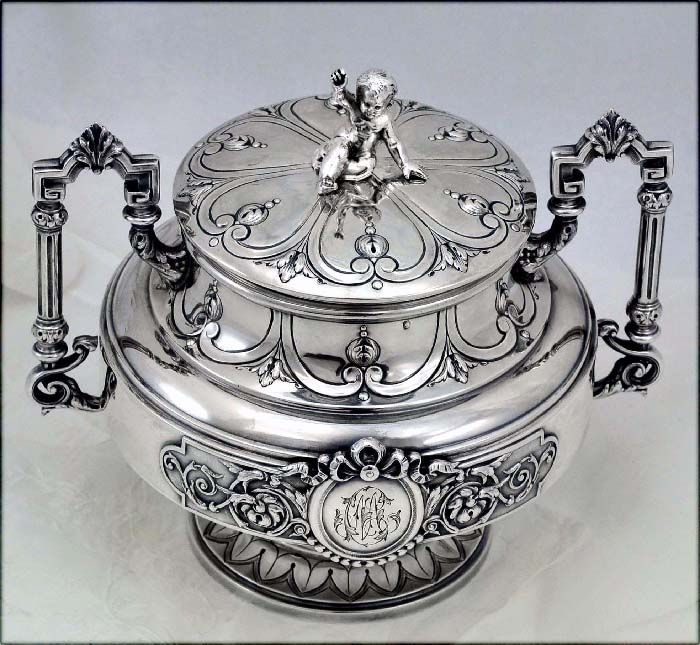 Flamand & Fils: Fine Antique Sterling Silver Sugar Bowl Lid w Baby Top Knop Flamand & Fils: Fine Antique Sterling Silver Sugar Bowl Lid w Baby Top Knop