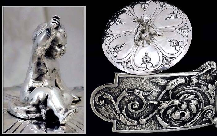 Flamand & Fils: Fine Antique Sterling Silver Sugar Bowl Lid w Baby Top Knop Flamand & Fils: Fine Antique Sterling Silver Sugar Bowl Lid w Baby Top Knop