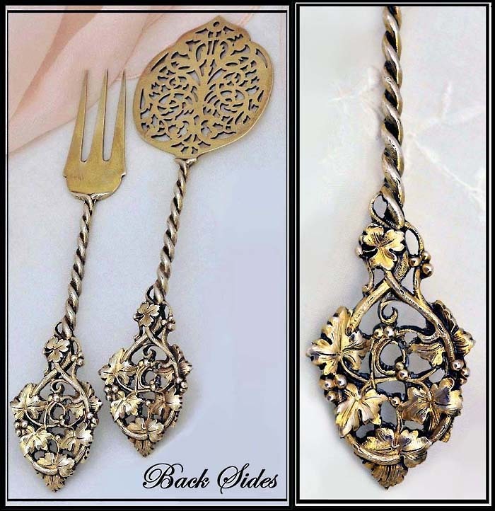 Froment-Meurice: Exquisite Antique French Vermeil Sterling Silver Pair Hors d'Oeuvres Serving Pieces Froment-Meurice: Exquisite Antique French Vermeil Sterling Silver Pair Hors d'Oeuvres Serving Pieces