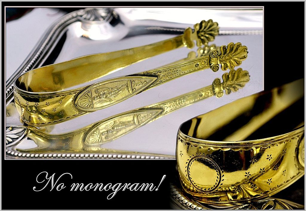JACQUART : 1798 Museum Quality Antique French Empire Vermeil Sterling Sugar Tongs JACQUART : 1798 Museum Quality Antique French Empire Vermeil Sterling Sugar Tongs