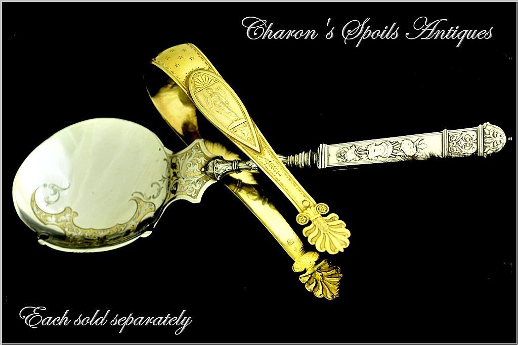 JACQUART : 1798 Museum Quality Antique French Empire Vermeil Sterling Sugar Tongs JACQUART : 1798 Museum Quality Antique French Empire Vermeil Sterling Sugar Tongs