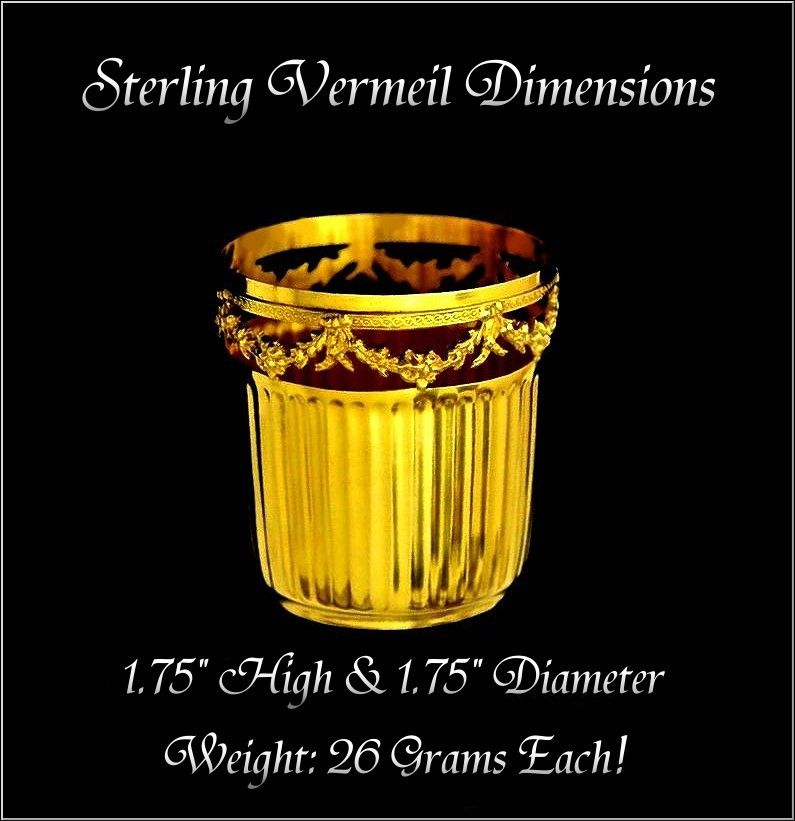 Emile Puiforcat: Antique French Sterling Silver vermeil & Crystal Shot Glass Set of 10 Emile Puiforcat: Antique French Sterling Silver vermeil & Crystal Shot Glass Set of 10