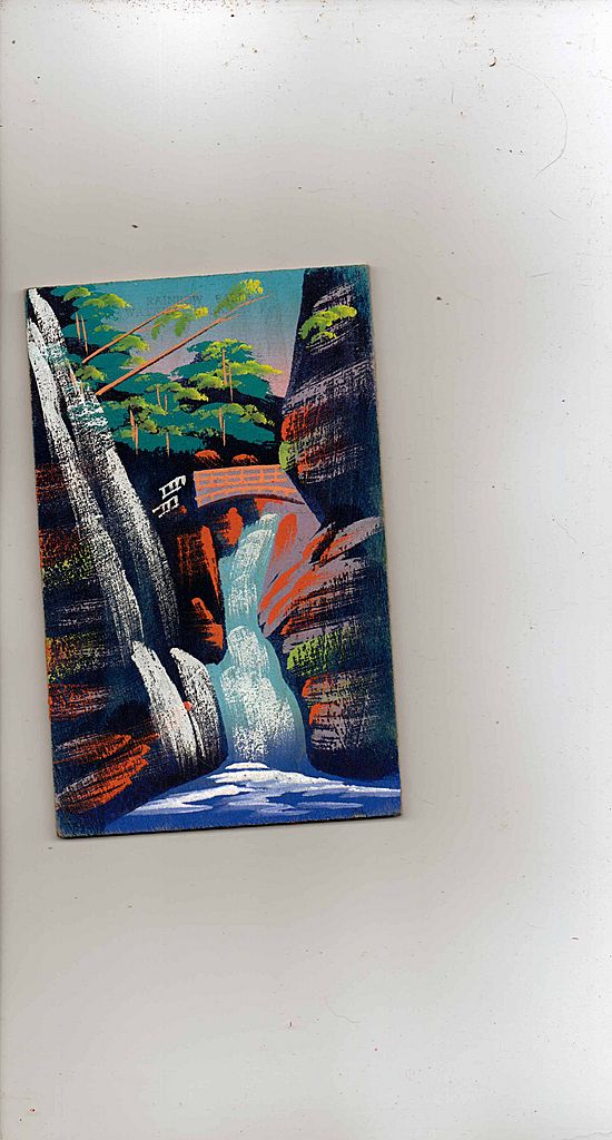 Vintage 1950's Hand Painted Wooden Postcard Watkins Glen New York waterfall Made in Japan Vintage 1950's Hand Painted Wooden Postcard Watkins Glen New York waterfall Made in Japan