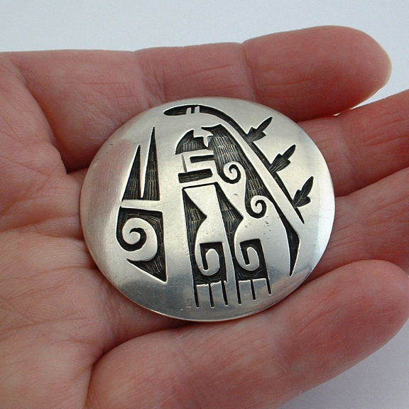 Hopi WILSON MOWA Sterling Longhair Angak'tsina Kachina Katsina BROOCH ca 1980's Hopi WILSON MOWA Sterling Longhair Angak'tsina Kachina Katsina BROOCH ca 1980's
