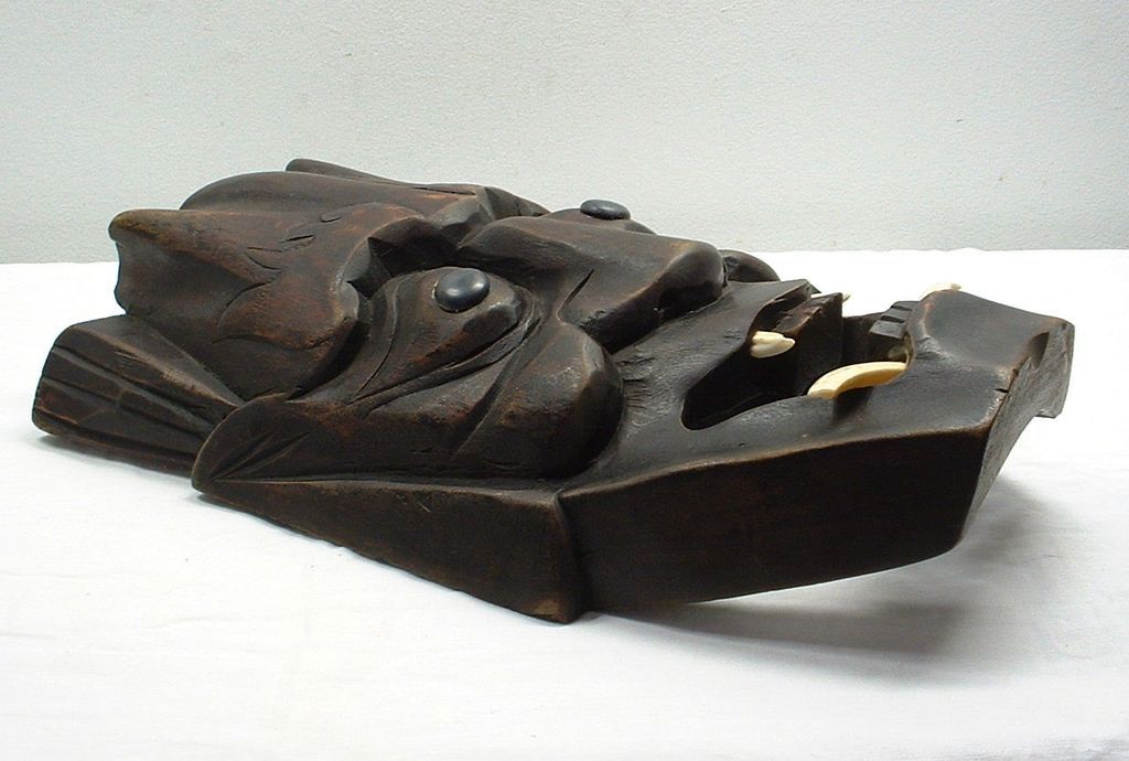 Large Vintage Demon MASK Handcarved Asian Indonesian Teak Wood Fangs Large Vintage Demon MASK Handcarved Asian Indonesian Teak Wood Fangs