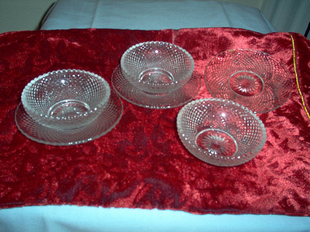 6-Pc. Set: Heisey Glass Elegant Master Salt Dips with Underplates 6-Pc. Set: Heisey Glass Elegant Master Salt Dips with Underplates