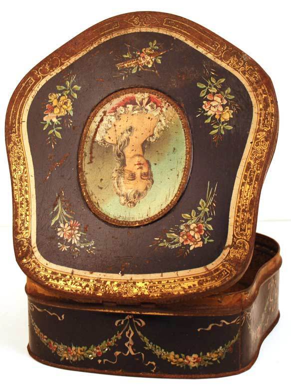 Antique French Biscuit Tin w/ Portrait Antique French Biscuit Tin w/ Portrait