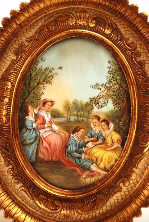 Oval Framed French Hand Painted "Scene Galante" (on canvas) after Boucher Oval Framed French Hand Painted "Scene Galante" (on canvas) after Boucher