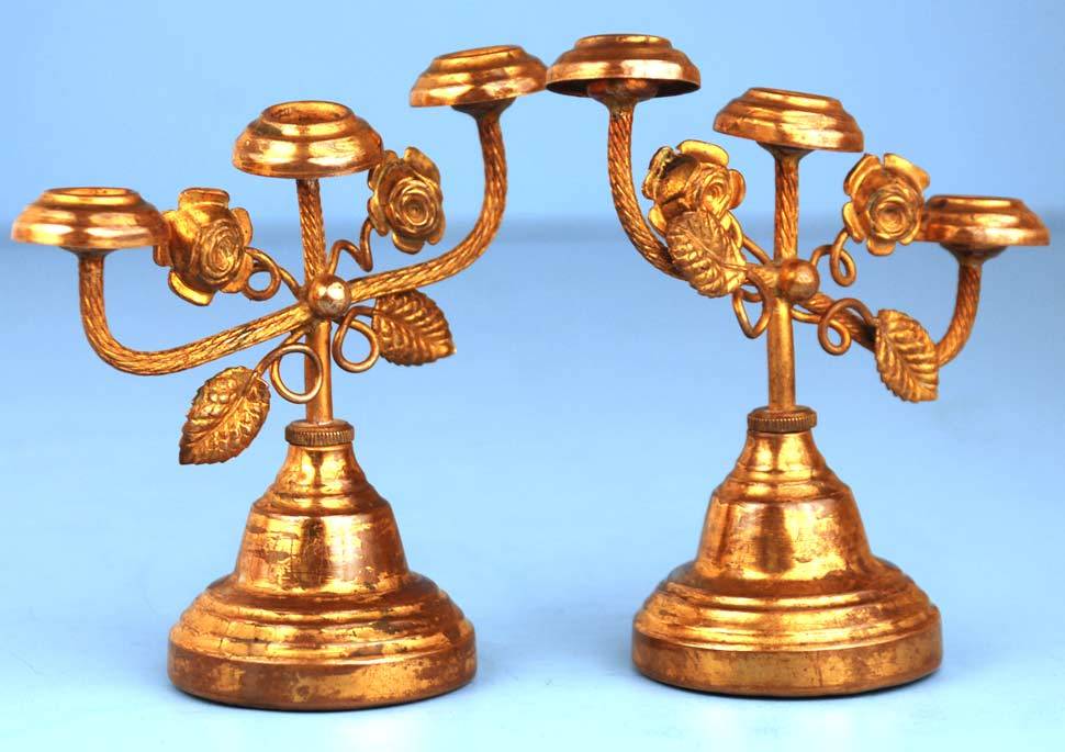 Pair of French Antique Miniature Brass Candelabra Pair of French Antique Miniature Brass Candelabra