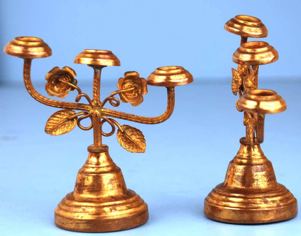 Pair of French Antique Miniature Brass Candelabra Pair of French Antique Miniature Brass Candelabra