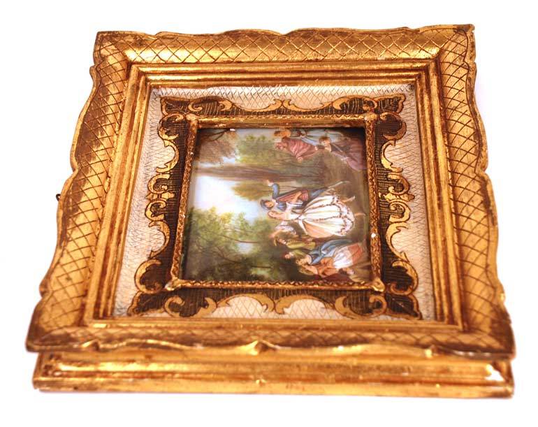 Vintage Framed French Painting on Ivory Vintage Framed French Painting on Ivory