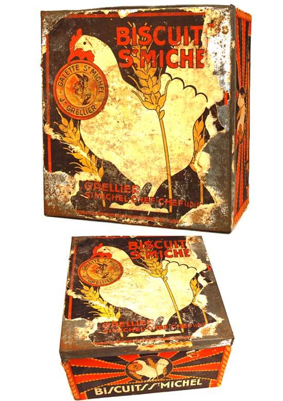 Rare Antique French Biscuit Tin "Biscuit St. Michel" Rare Antique French Biscuit Tin "Biscuit St. Michel"
