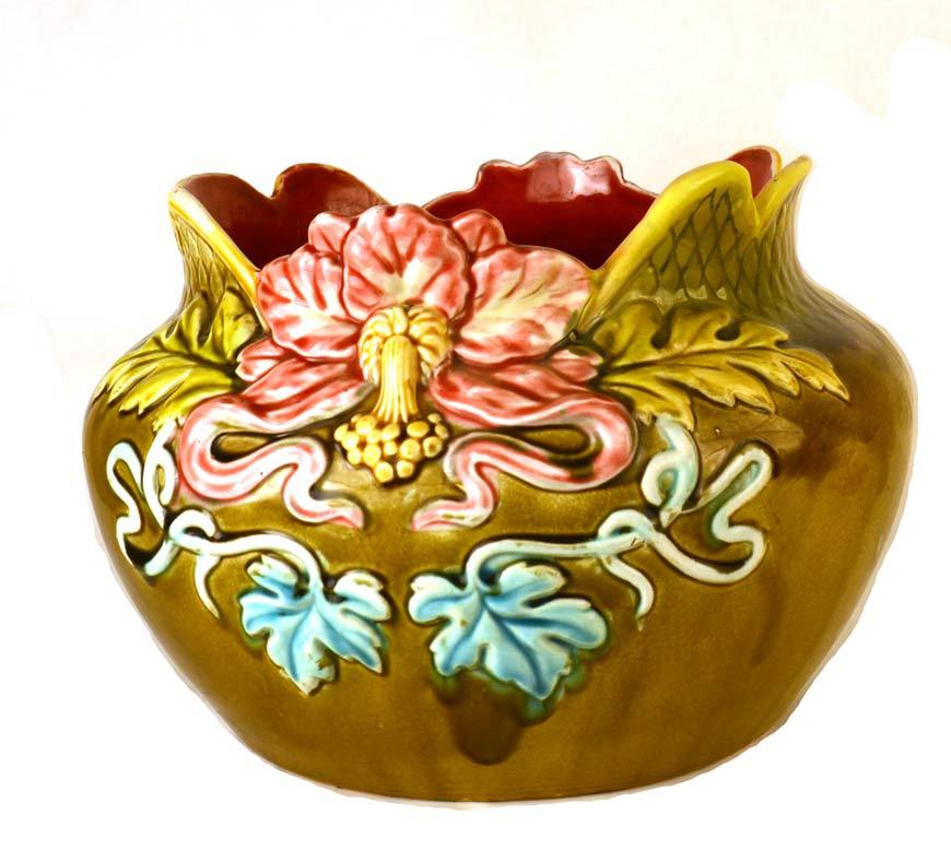 Antique French Majolica Cache Pot Antique French Majolica Cache Pot