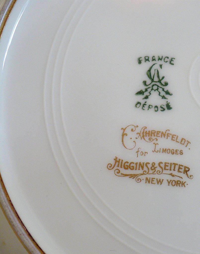 Limoges Porcelain Plate with Floral Pattern and Extensive Gold Borders Limoges Porcelain Plate with Floral Pattern and Extensive Gold Borders