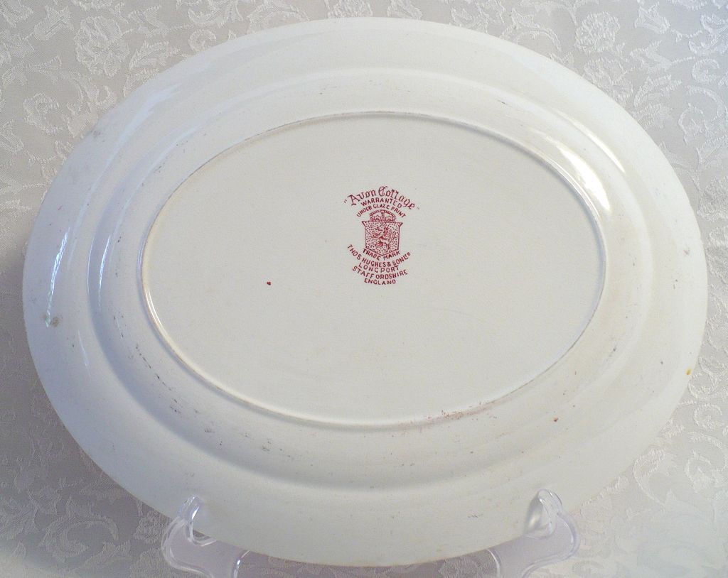 Red & White English Transferware Avon Cottage Oval Large Platter Red & White English Transferware Avon Cottage Oval Large Platter