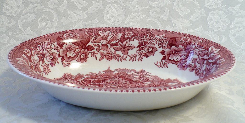 Avon Cottage Red & White Transferware Oval Open Vegetable Bowl Avon Cottage Red & White Transferware Oval Open Vegetable Bowl