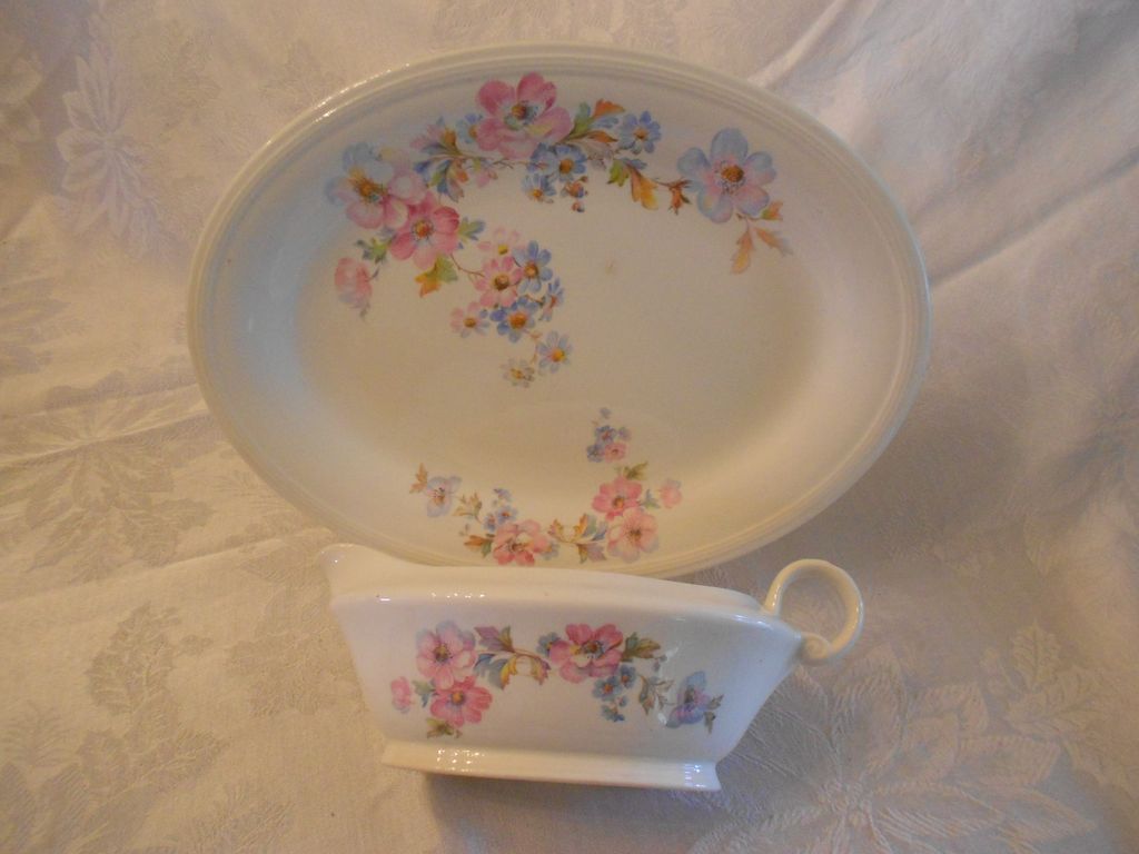Vintage Knowles China: Cottage Floral Ceramic Platter & Gravy Boat Vintage Knowles China: Cottage Floral Ceramic Platter & Gravy Boat