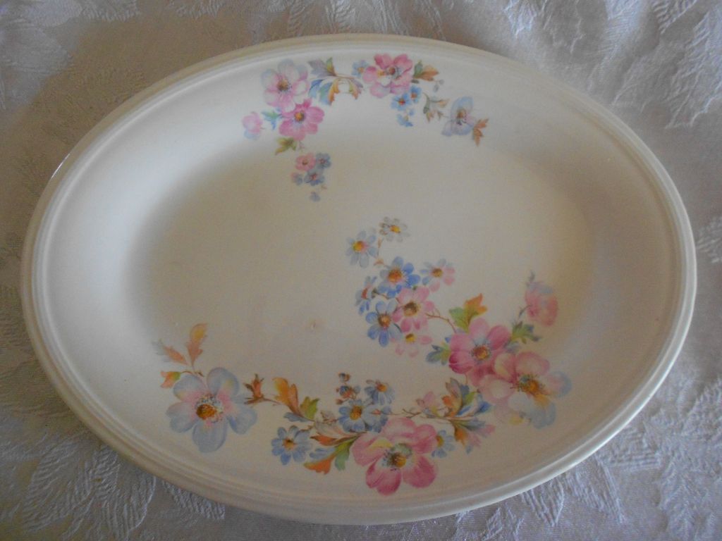 Vintage Knowles China: Cottage Floral Ceramic Platter & Gravy Boat Vintage Knowles China: Cottage Floral Ceramic Platter & Gravy Boat