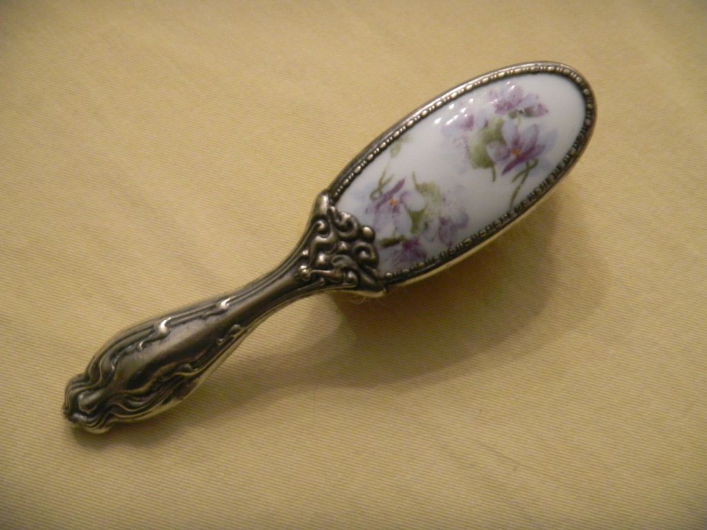 Silver Little Girl's Brush with Porcelain Inset Silver Little Girl's Brush with Porcelain Inset