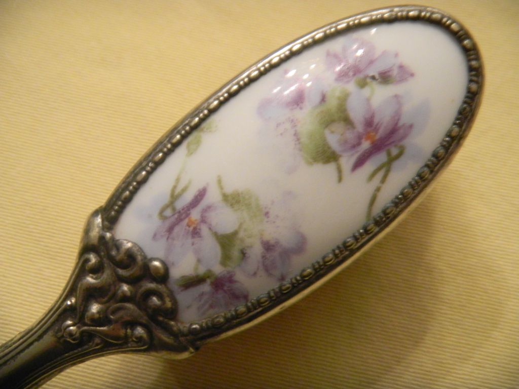 Silver Little Girl's Brush with Porcelain Inset Silver Little Girl's Brush with Porcelain Inset