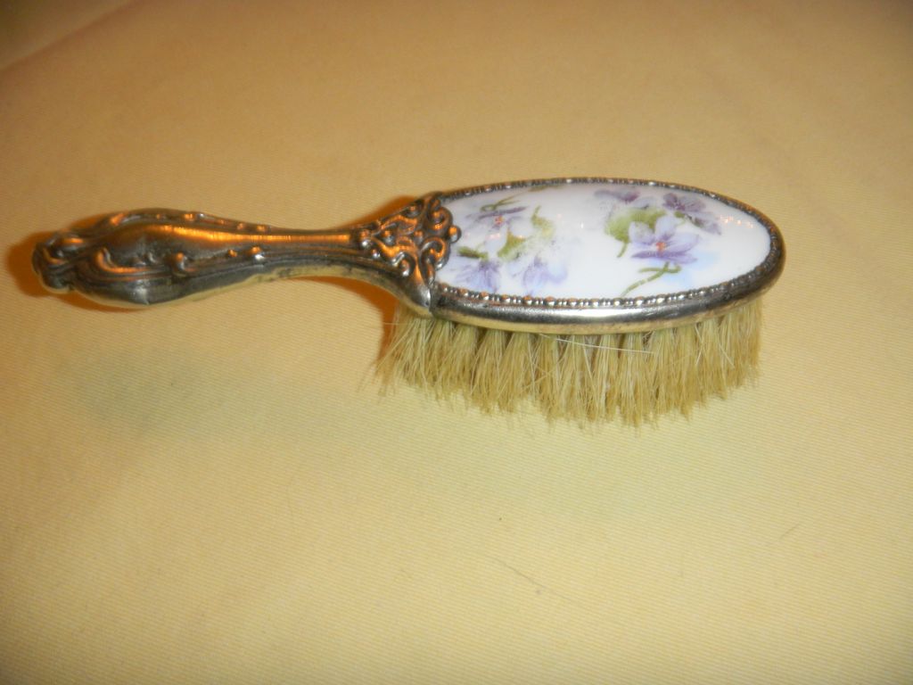 Silver Little Girl's Brush with Porcelain Inset Silver Little Girl's Brush with Porcelain Inset