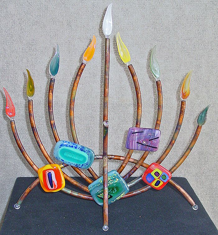 Ceramic Glass and Copper Menorah - Flameless Ceramic Glass and Copper Menorah - Flameless