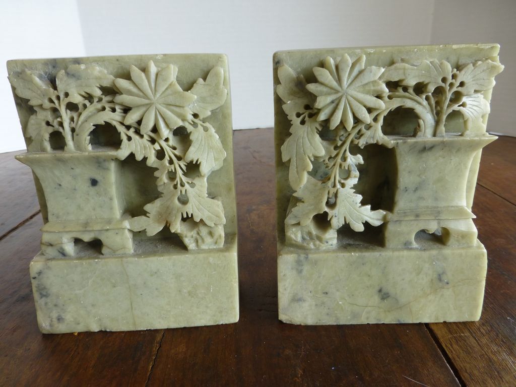 Antique Chinese Carved Soapstone Bookends Antique Chinese Carved Soapstone Bookends