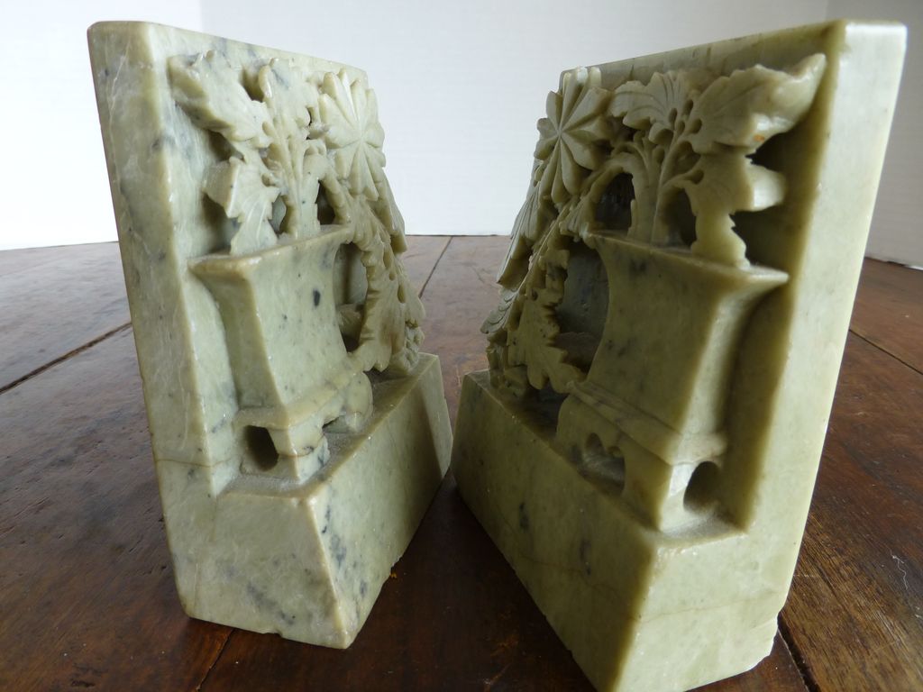 Antique Chinese Carved Soapstone Bookends Antique Chinese Carved Soapstone Bookends