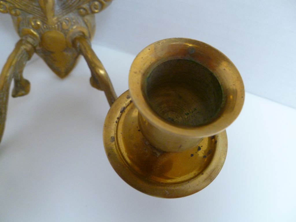 Vintage Brass Double Arm Candle Sconce England Vintage Brass Double Arm Candle Sconce England