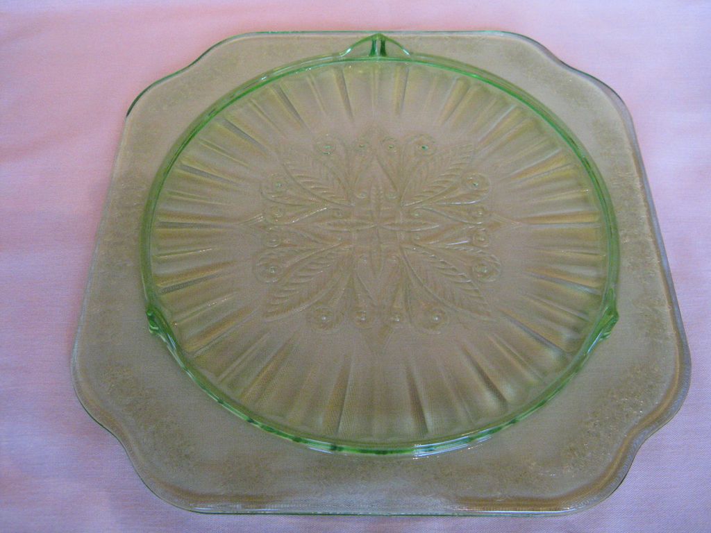 Depression Glass Green Adam Cake Plate Depression Glass Green Adam Cake Plate