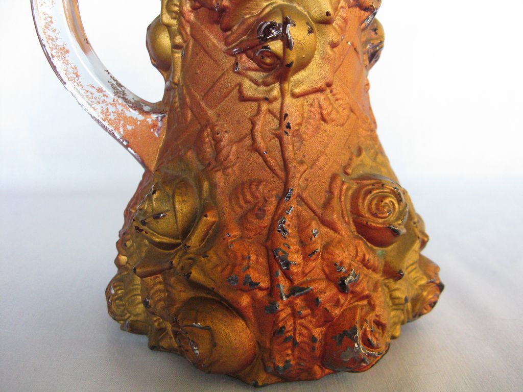 Goofus Glass Syrup Pitcher w/ Roses Goofus Glass Syrup Pitcher w/ Roses