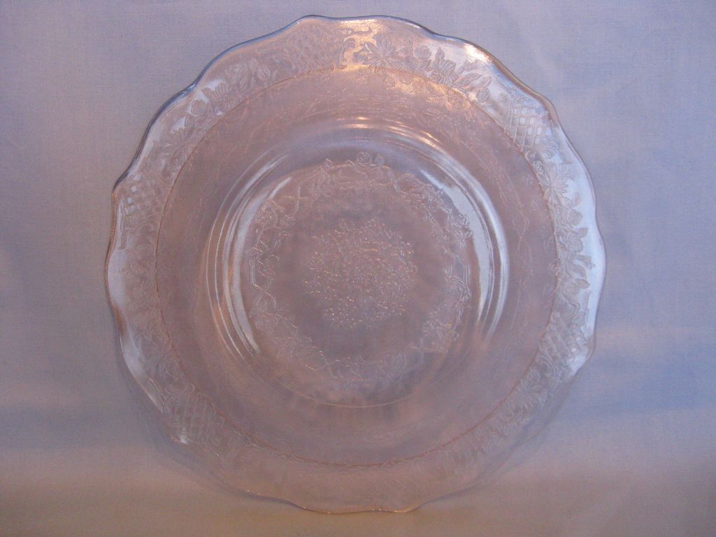 Depression Glass Pink Normandie "Bouquet And Lattice" Salad Plates Depression Glass Pink Normandie "Bouquet And Lattice" Salad Plates