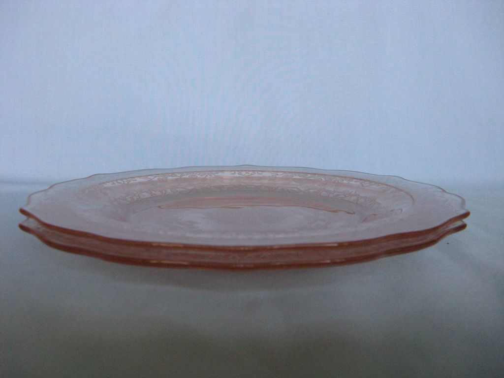 Depression Glass Pink Normandie "Bouquet And Lattice" Salad Plates Depression Glass Pink Normandie "Bouquet And Lattice" Salad Plates
