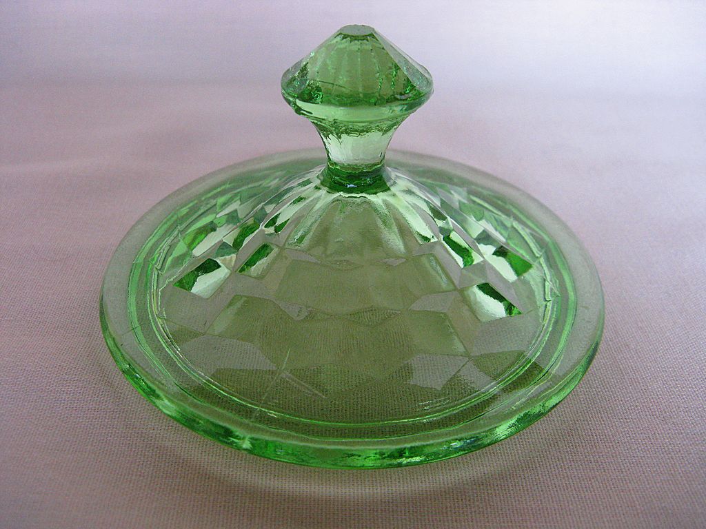 Depression Glass Green Cube "Cubist" Candy Jar Depression Glass Green Cube "Cubist" Candy Jar