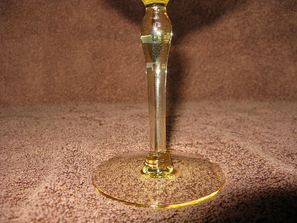 Paden City Glass Yellow Gothic Garden 7 oz Saucer Champagne Goblet Paden City Glass Yellow Gothic Garden 7 oz Saucer Champagne Goblet