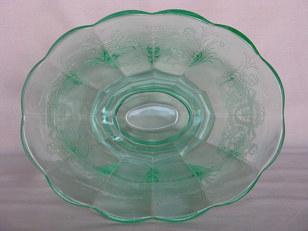Paden City Glass Green Cupid Footed Oval Bowl Paden City Glass Green Cupid Footed Oval Bowl