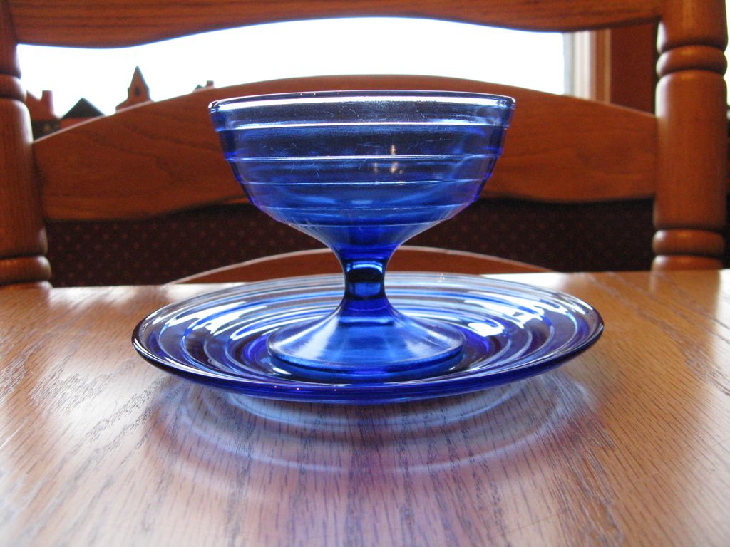 Depression Glass Cobalt Blue Moderntone Sherbets and Plates Depression Glass Cobalt Blue Moderntone Sherbets and Plates