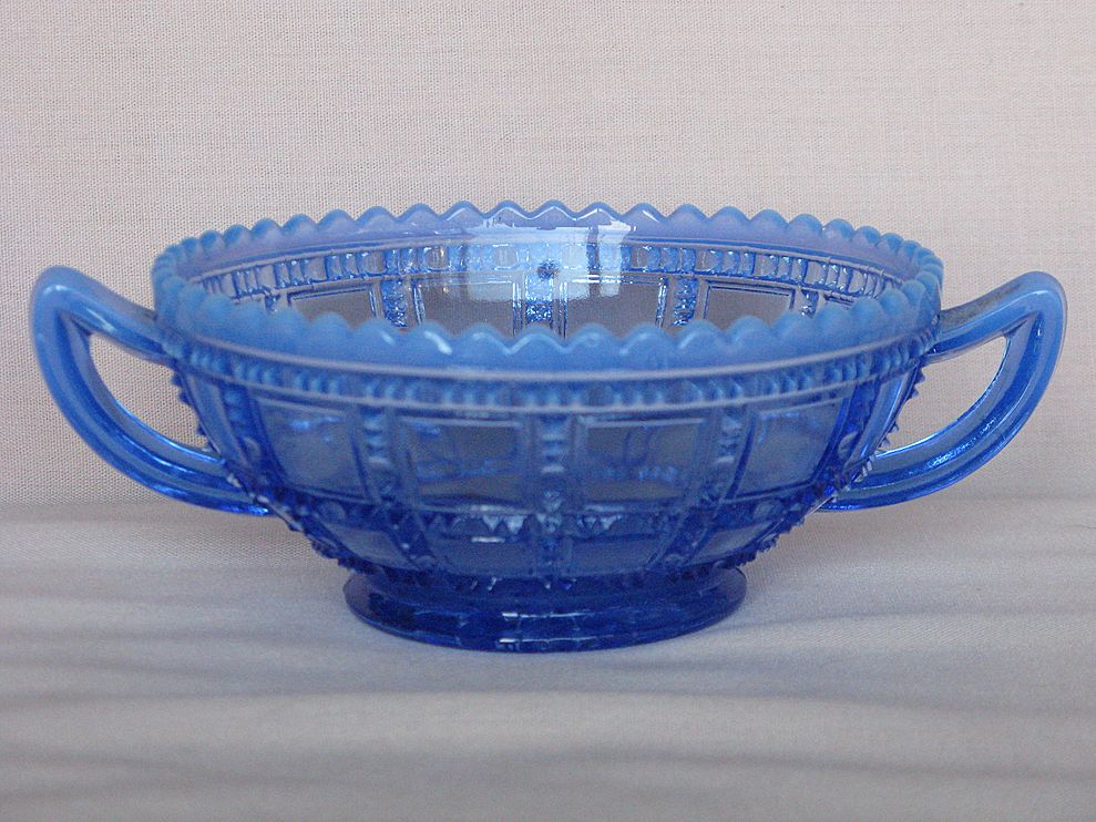 Depression Glass Blue Opalescent Beaded Block Jelly Depression Glass Blue Opalescent Beaded Block Jelly