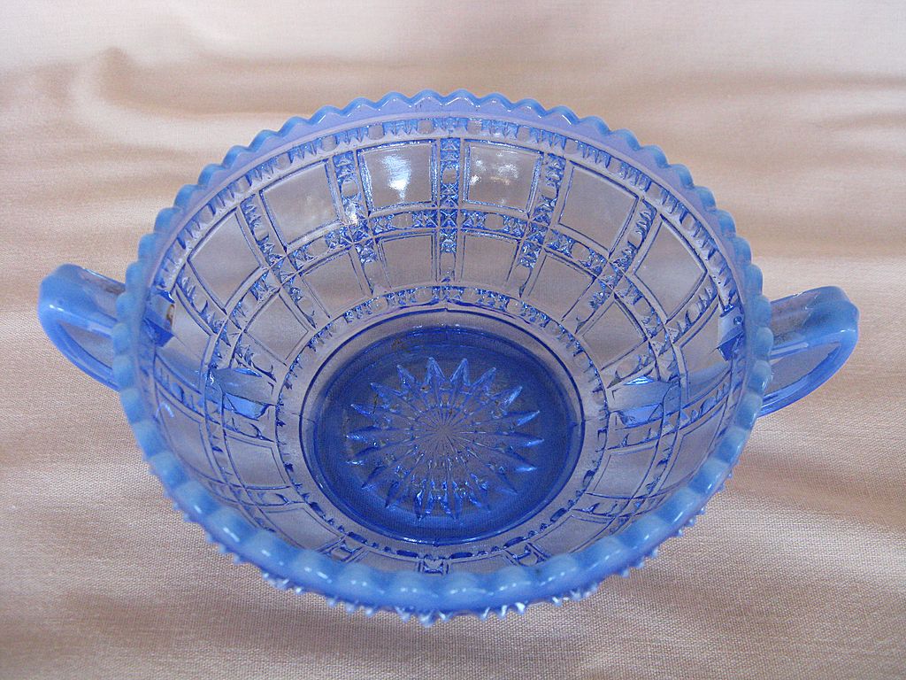 Depression Glass Blue Opalescent Beaded Block Jelly Depression Glass Blue Opalescent Beaded Block Jelly