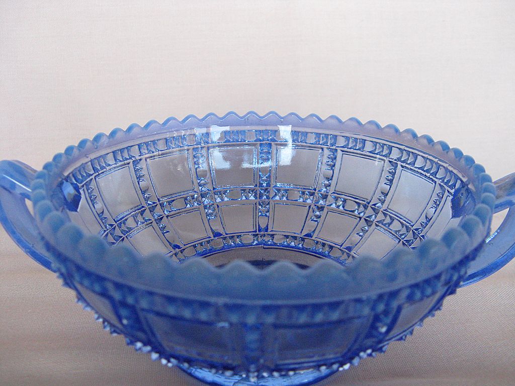 Depression Glass Blue Opalescent Beaded Block Jelly Depression Glass Blue Opalescent Beaded Block Jelly