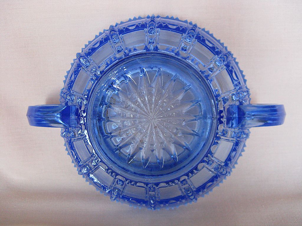 Depression Glass Blue Opalescent Beaded Block Jelly Depression Glass Blue Opalescent Beaded Block Jelly