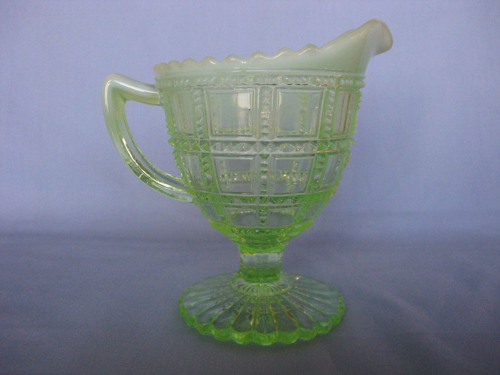 Imperial Glass Green Opalescent Beaded Block Cream And Sugar Imperial Glass Green Opalescent Beaded Block Cream And Sugar