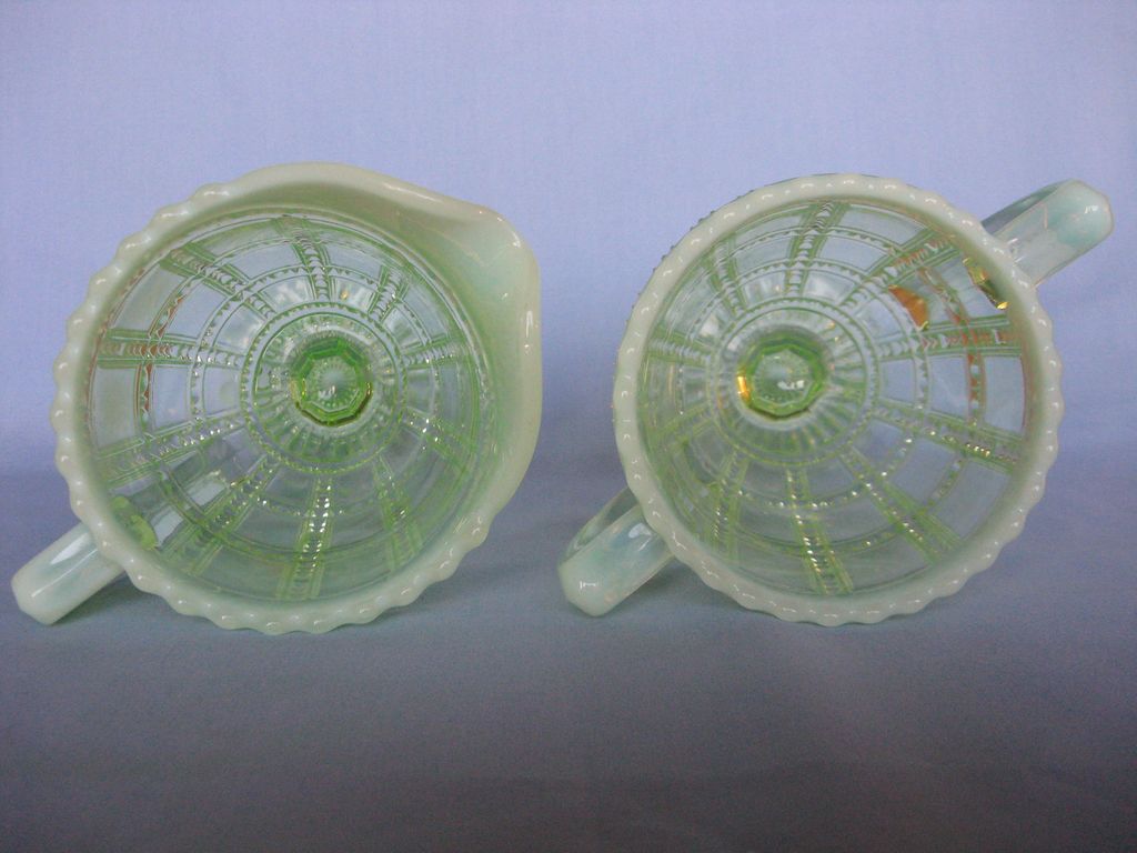 Imperial Glass Green Opalescent Beaded Block Cream And Sugar Imperial Glass Green Opalescent Beaded Block Cream And Sugar