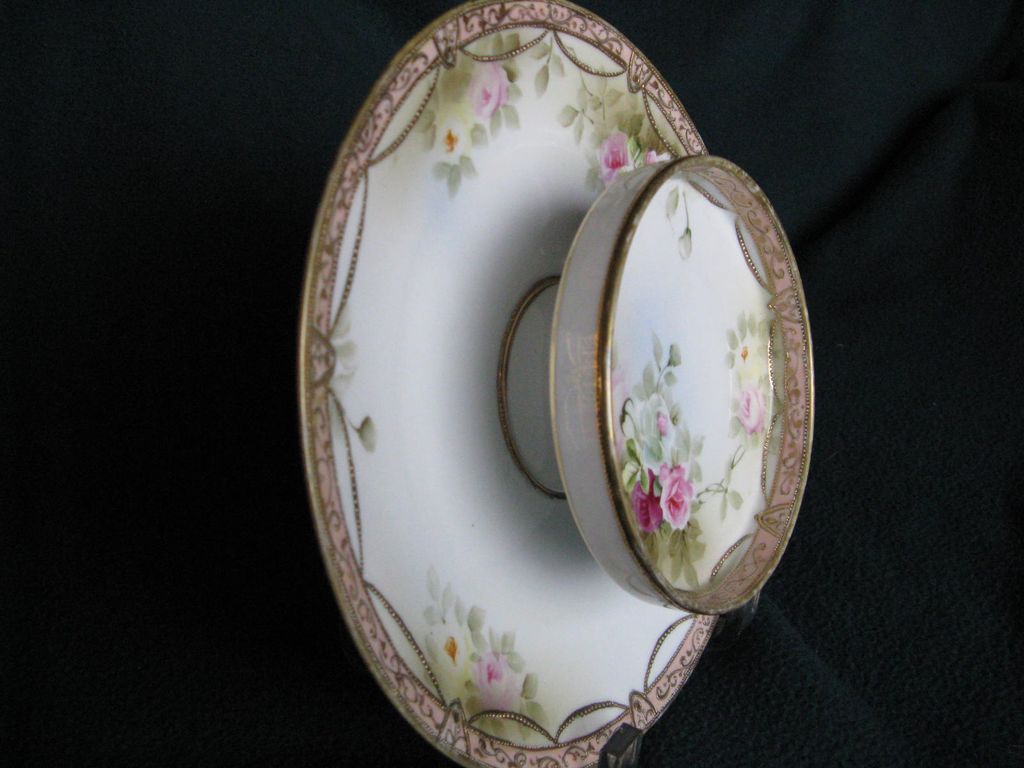 Early Hand Painted Nippon Plate and Bowl With Raised Gold Beading Early Hand Painted Nippon Plate and Bowl With Raised Gold Beading