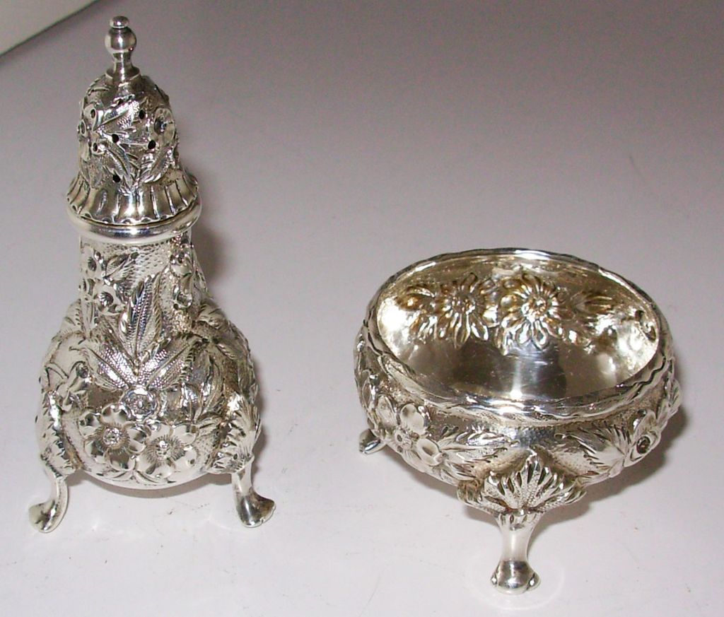S. Kirk and Son Sterling Repousse Open Salt & Pepper Caster S. Kirk and Son Sterling Repousse Open Salt & Pepper Caster