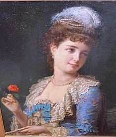 Angelo RIBOSSI (1822-1886), Italian, The Blue Dress, Signed. OIl on Canvas. Angelo RIBOSSI (1822-1886), Italian, The Blue Dress, Signed. OIl on Canvas.